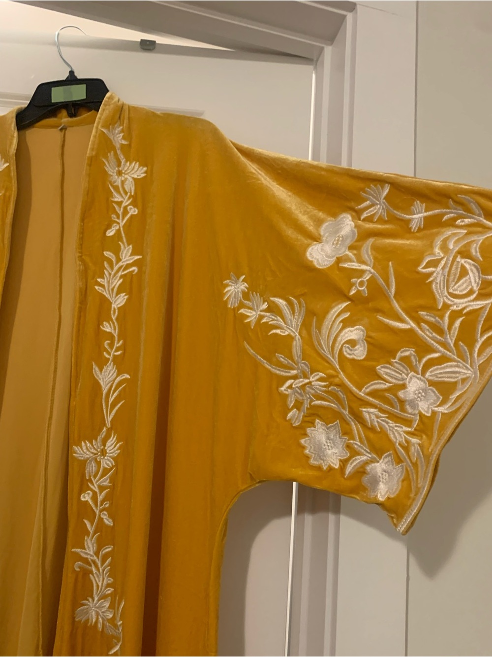 Embroidered Velvet Kimono in Mustard Yellow